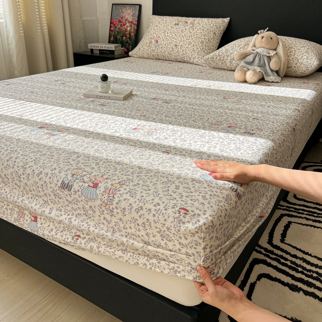 韩巢家纺 2026新款三层纱单床笠热销款防滑床笠单件 圆舞曲