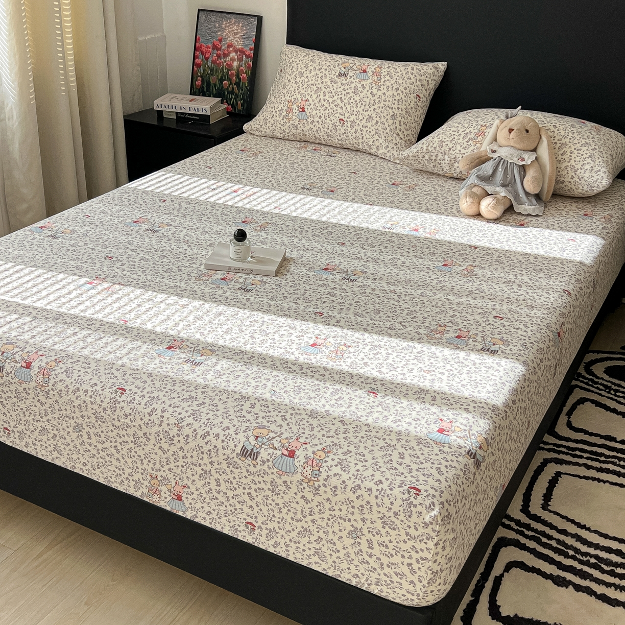 91家纺网 家纺一手货源 找家纺 韩巢家纺 2026新款三层纱单床笠热销款防滑床笠单件 圆舞曲