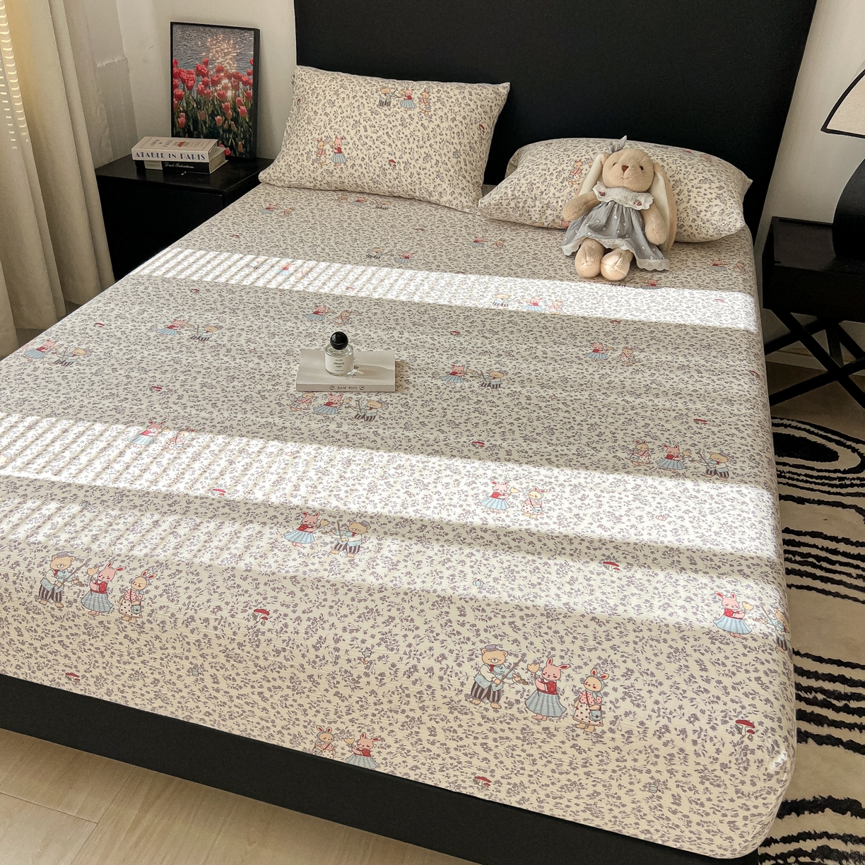 91家纺网 家纺一手货源 找家纺 韩巢家纺 2026新款三层纱单床笠热销款防滑床笠单件 圆舞曲