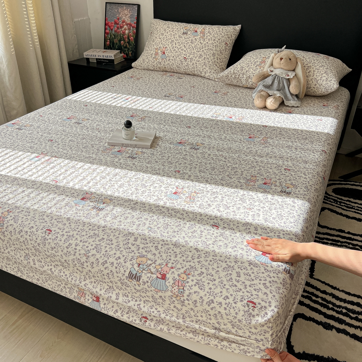 91家纺网 家纺一手货源 找家纺 韩巢家纺 2026新款三层纱单床笠热销款防滑床笠单件 圆舞曲