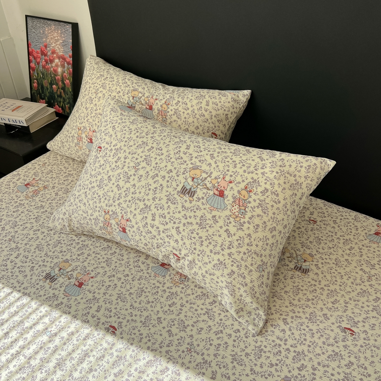 91家纺网 家纺一手货源 找家纺 韩巢家纺 2026新款三层纱单床笠热销款防滑床笠单件 圆舞曲