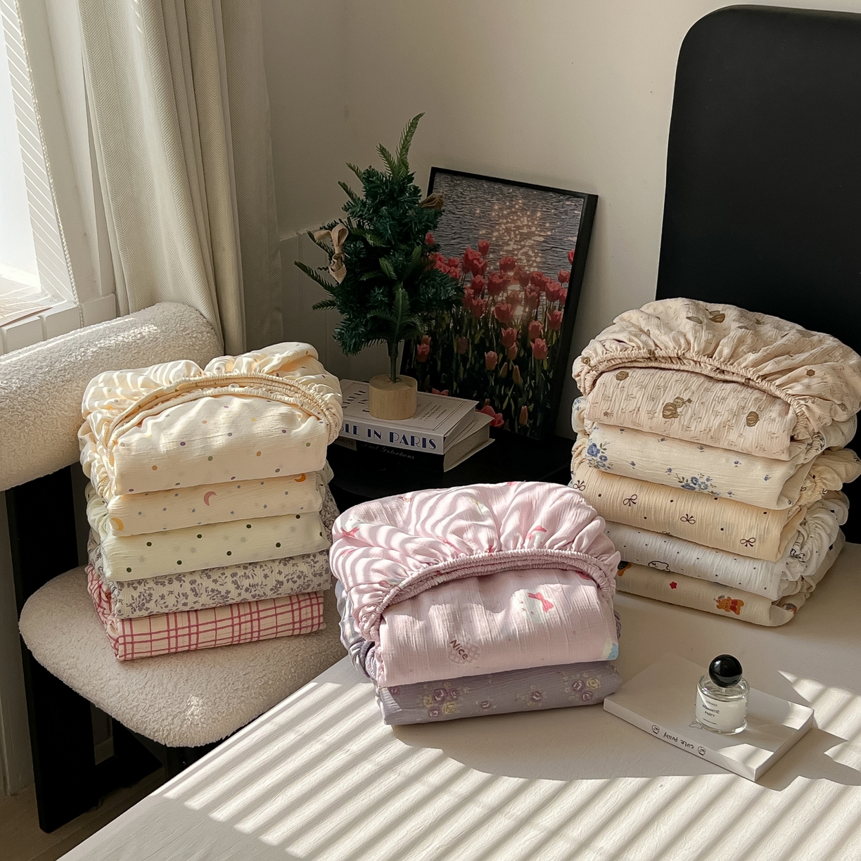 韩巢家纺 2026新款三层纱单床笠热销款防滑床笠单件 组合图