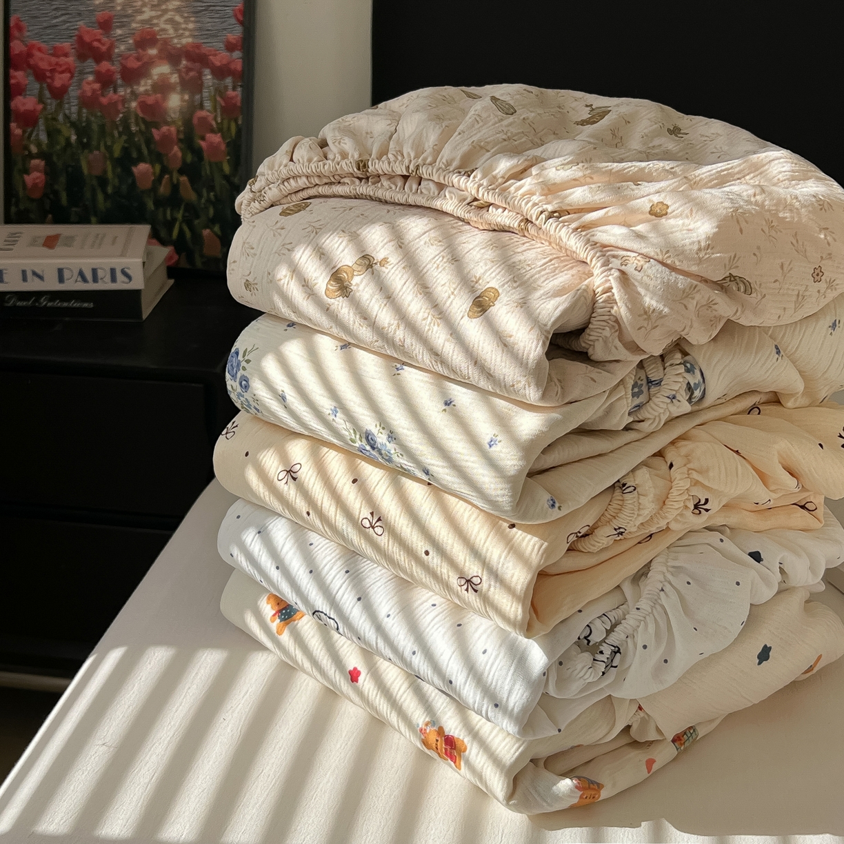 91家纺网 家纺一手货源 找家纺 韩巢家纺 2026新款三层纱单床笠热销款防滑床笠单件 组合图