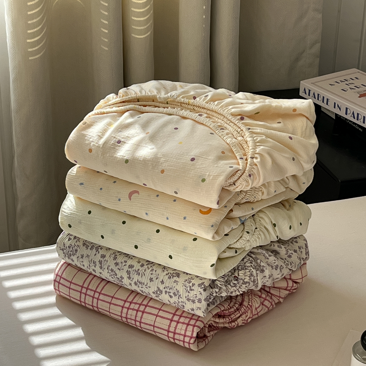 91家纺网 家纺一手货源 找家纺 韩巢家纺 2026新款三层纱单床笠热销款防滑床笠单件 组合图