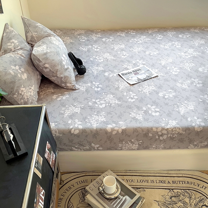 91家纺网 家纺一手货源 找家纺 爱彼家纺 2026新款复古原麻单床笠 床笠单件 复古原麻-淡紫微光