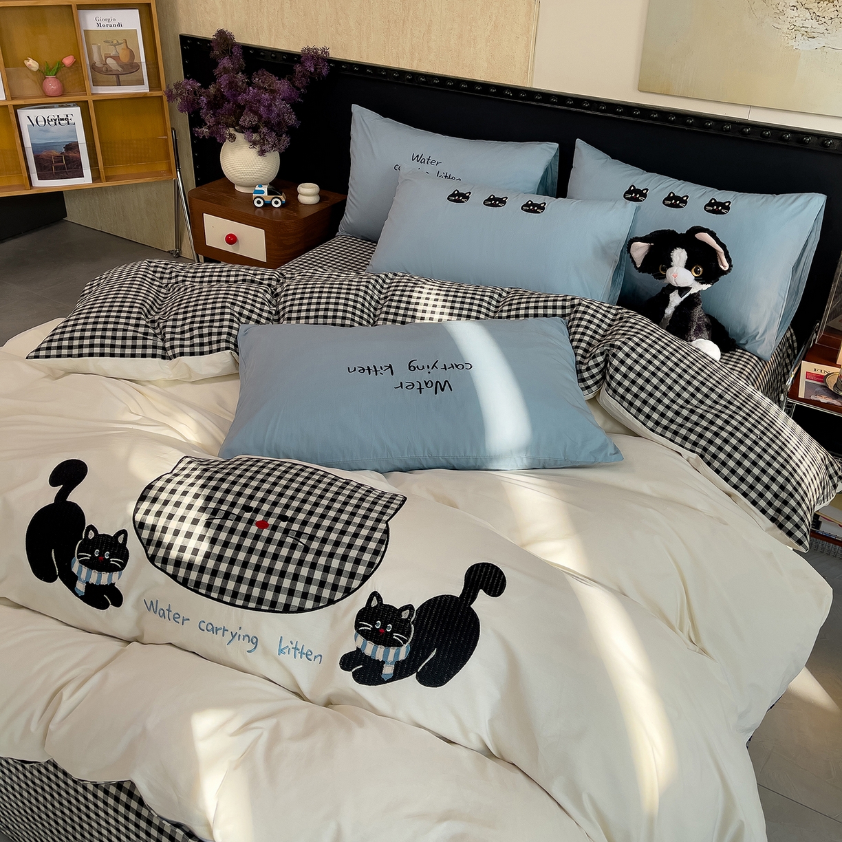 91家纺网 家纺一手货源 找家纺 炫拼家纺 2026春夏新款A类全棉纯棉40支水洗棉卡通贴布绣刺绣纯棉四件套-卡哇系列 卡哇一悠咪