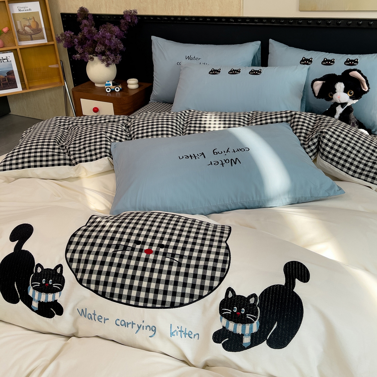 91家纺网 家纺一手货源 找家纺 炫拼家纺 2026春夏新款A类全棉纯棉40支水洗棉卡通贴布绣刺绣纯棉四件套-卡哇系列 卡哇一悠咪