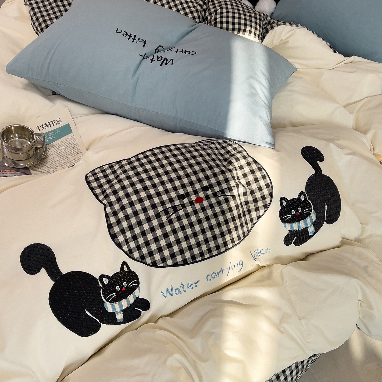 91家纺网 家纺一手货源 找家纺 炫拼家纺 2026春夏新款A类全棉纯棉40支水洗棉卡通贴布绣刺绣纯棉四件套-卡哇系列 卡哇一悠咪