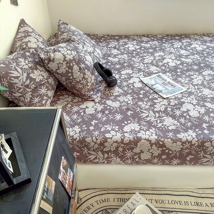 91家纺网 家纺一手货源 找家纺 爱彼家纺 2026新款复古原麻单床笠 床笠单件 复古原麻-山野春花