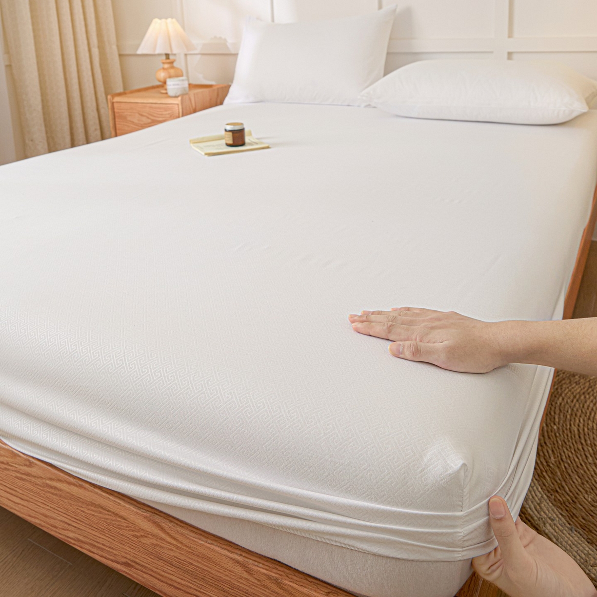 91家纺网 家纺一手货源 找家纺 衿成家纺 2026新款磨毛压光工艺单品床笠-YG系列 YG-白色