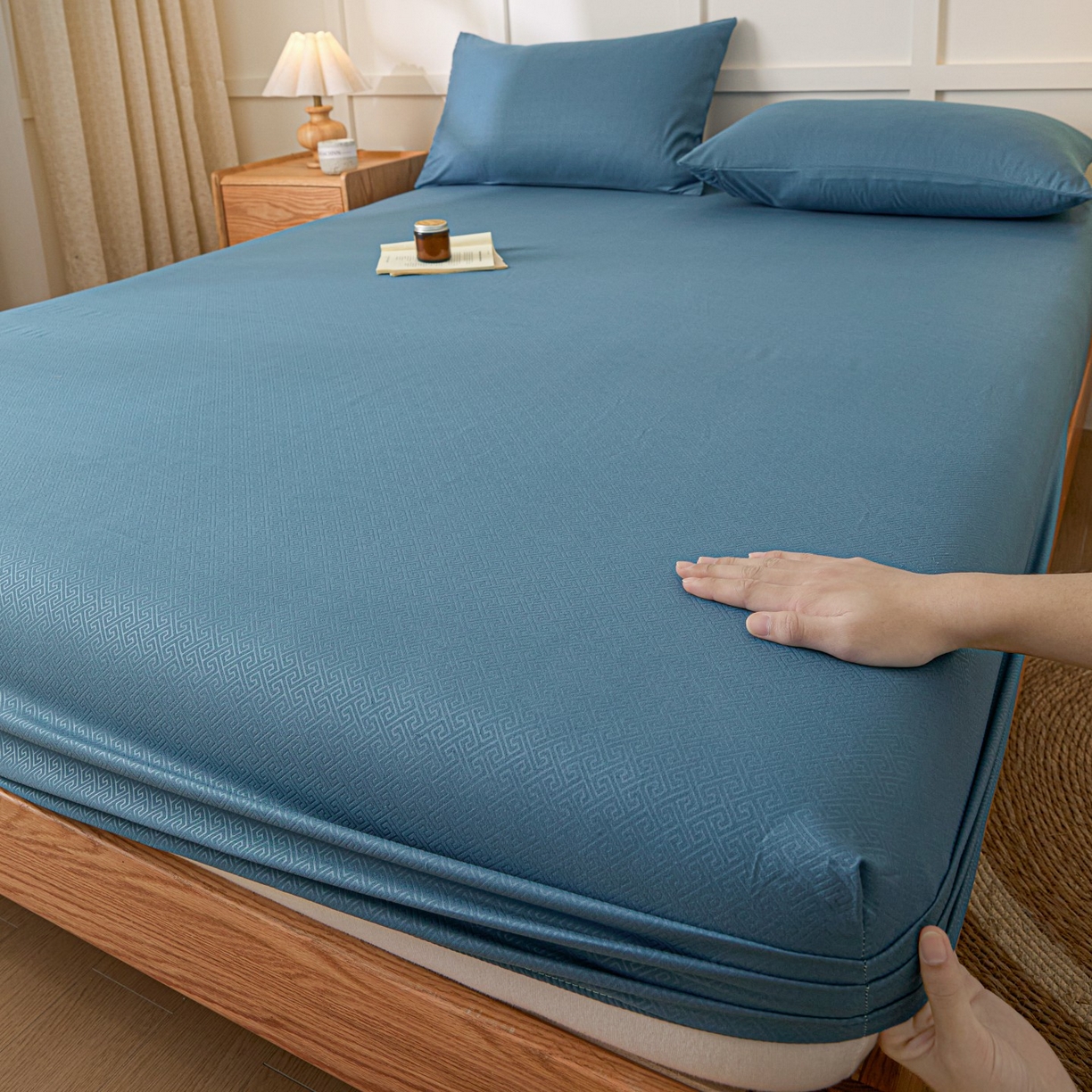 91家纺网 家纺一手货源 找家纺 衿成家纺 2026新款磨毛压光工艺单品床笠-YG系列 YG-牛仔蓝