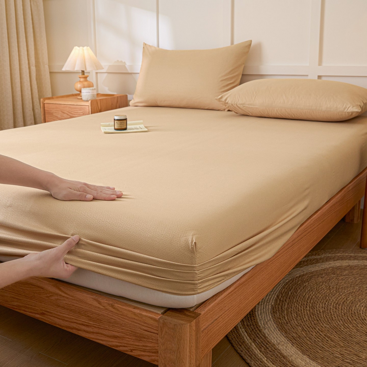 91家纺网 家纺一手货源 找家纺 衿成家纺 2026新款磨毛压光工艺单品床笠-YG系列 YG-卡其