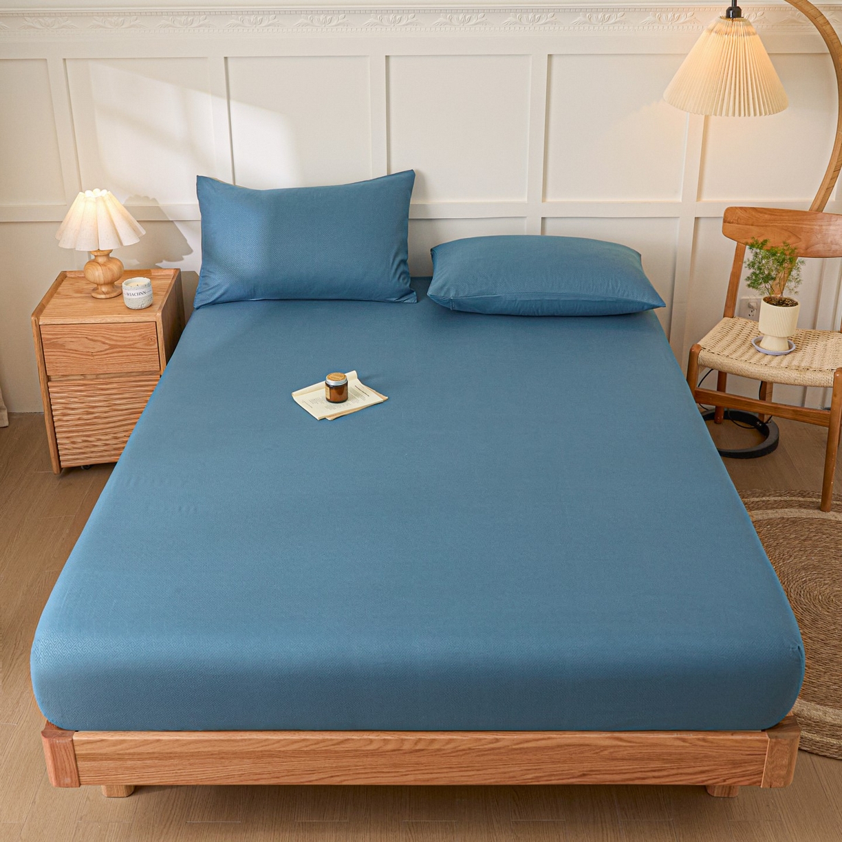 91家纺网 家纺一手货源 找家纺 衿成家纺 2026新款磨毛压光工艺单品床笠-YG系列 YG-牛仔蓝