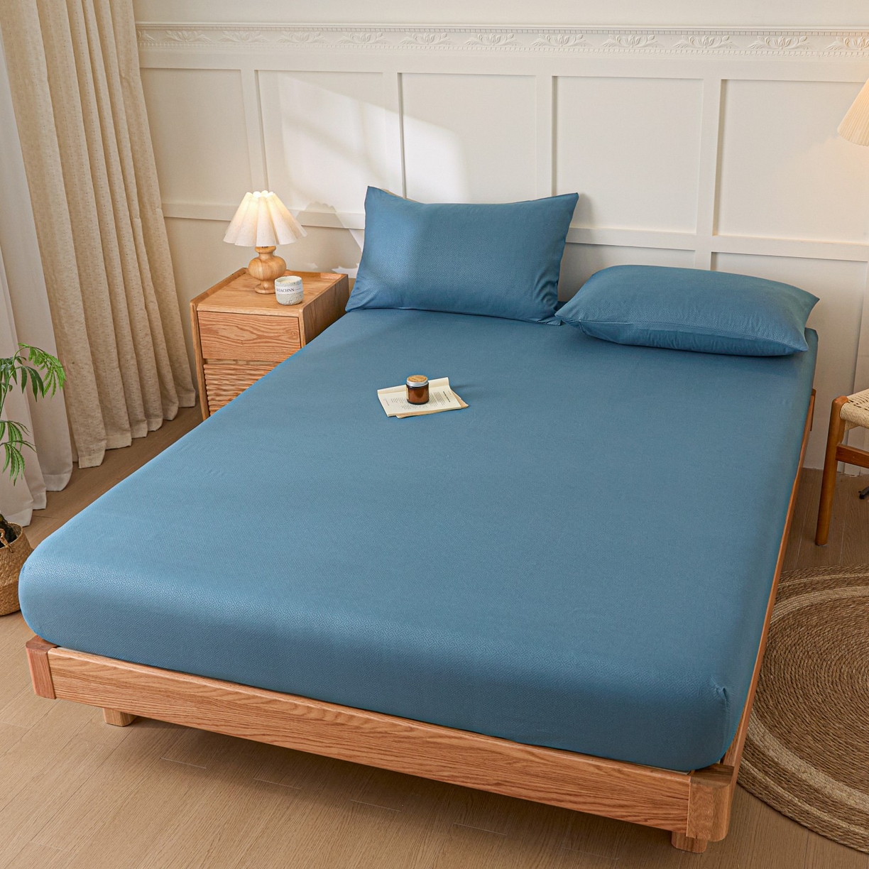 91家纺网 家纺一手货源 找家纺 衿成家纺 2026新款磨毛压光工艺单品床笠-YG系列 YG-牛仔蓝