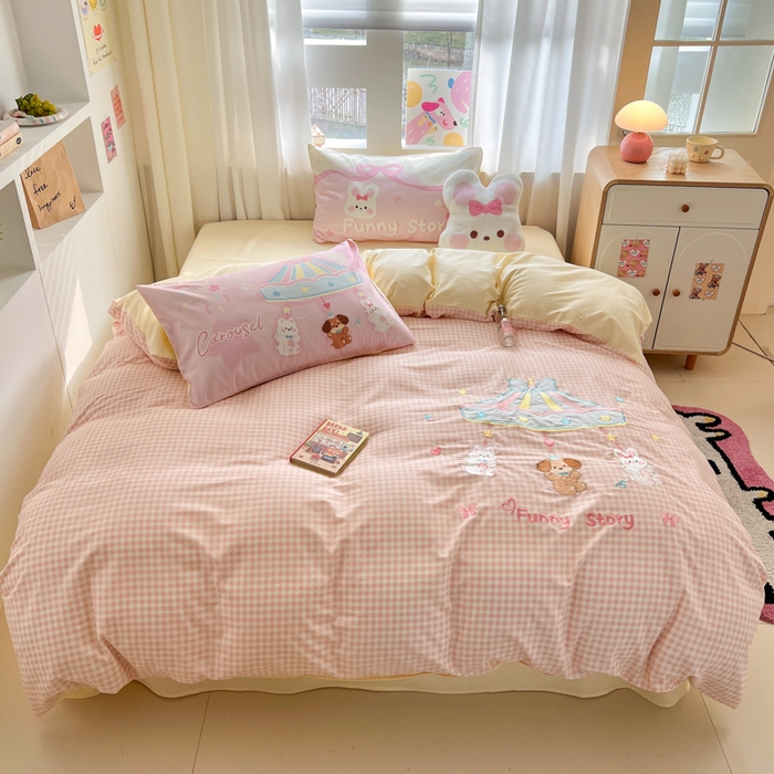 91家纺网 家纺一手货源 找家纺 （总）优彩 2026新款全棉数码印花毛巾绣贴布绣四件套