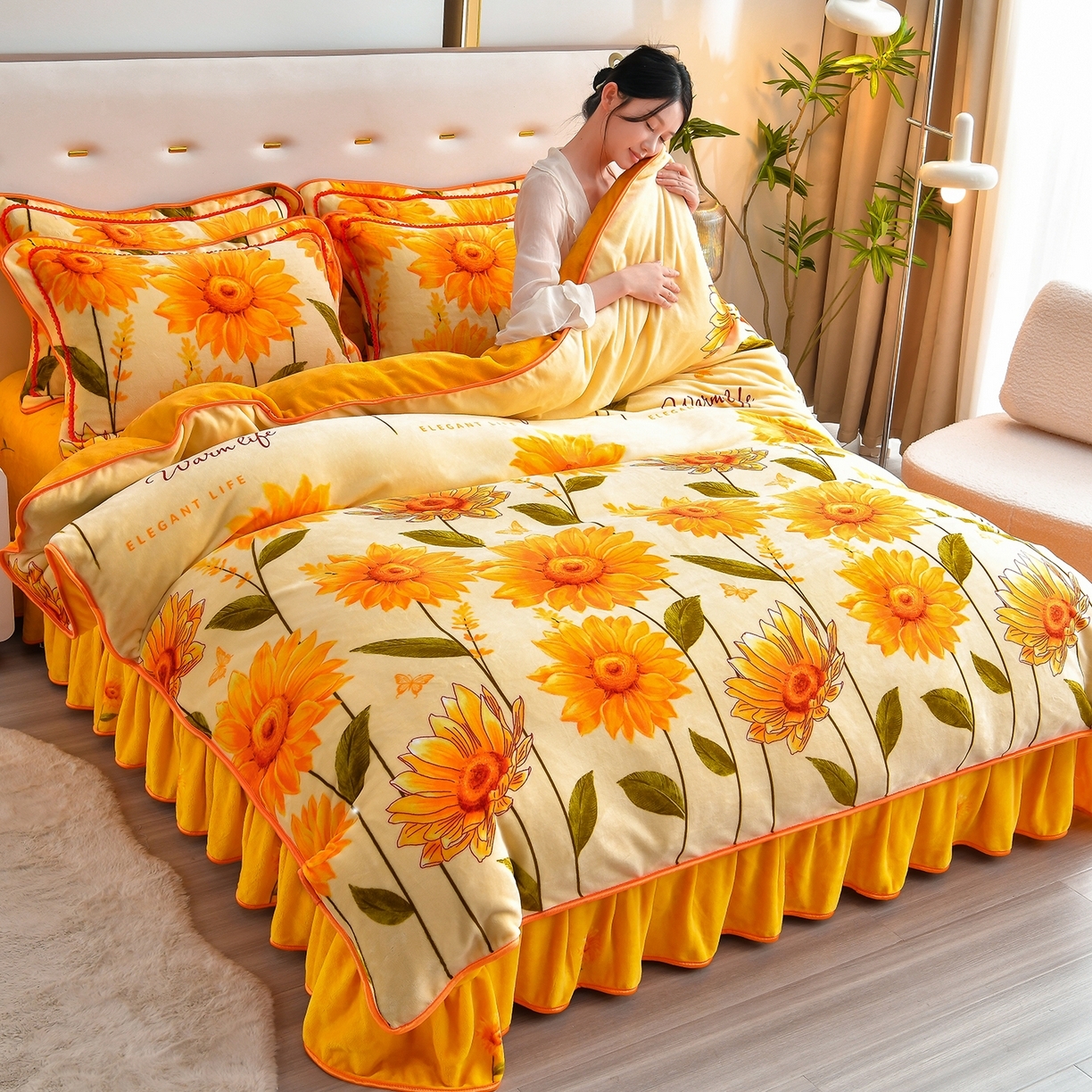 91家纺网 家纺一手货源 找家纺 （总）亿品2025直播爆款9.5斤牛奶绒四件套加厚保暖床裙四件套