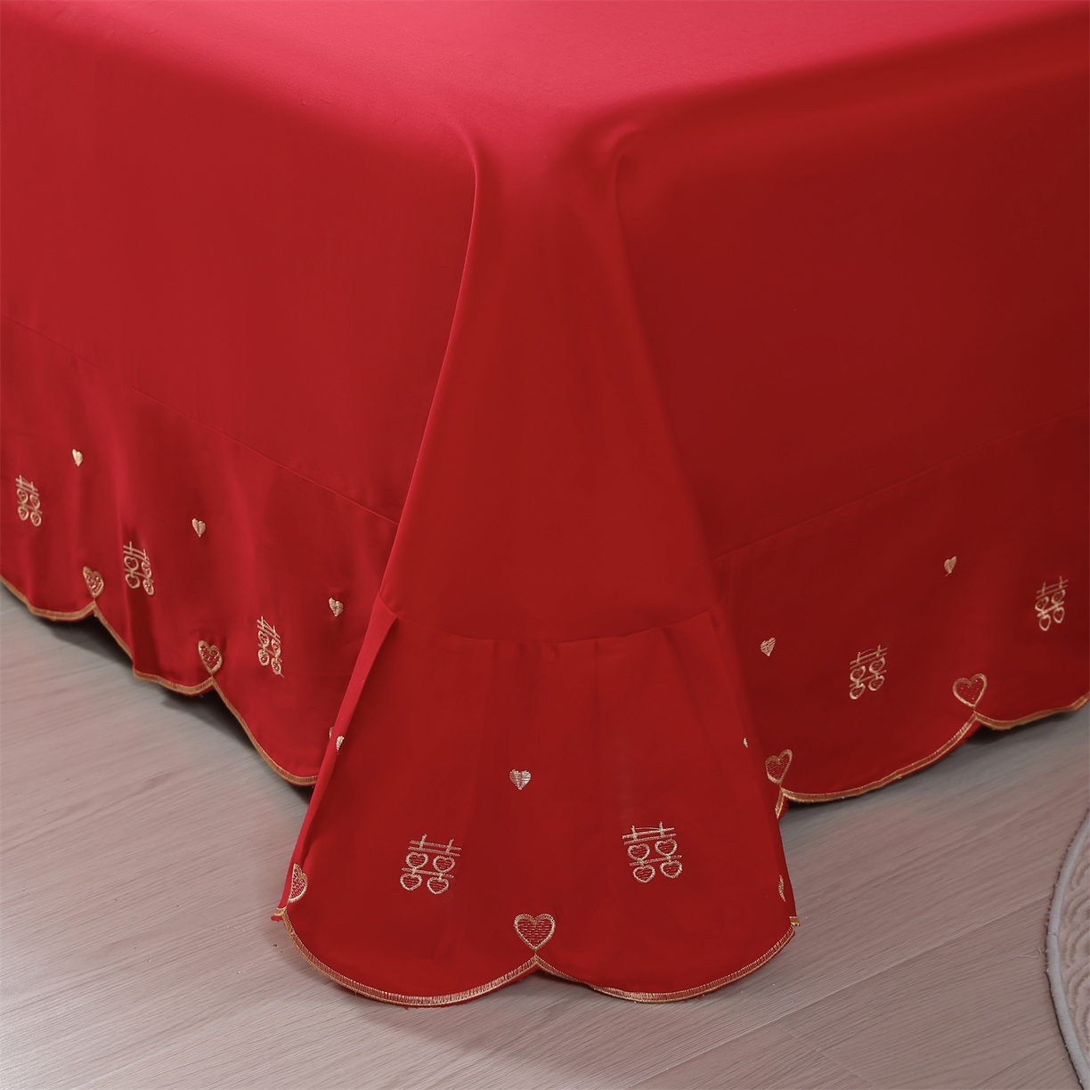 91家纺网 家纺一手货源 找家纺 （总）优姿家纺 2026新款全棉长绒棉纯棉婚庆床裙高端四件套