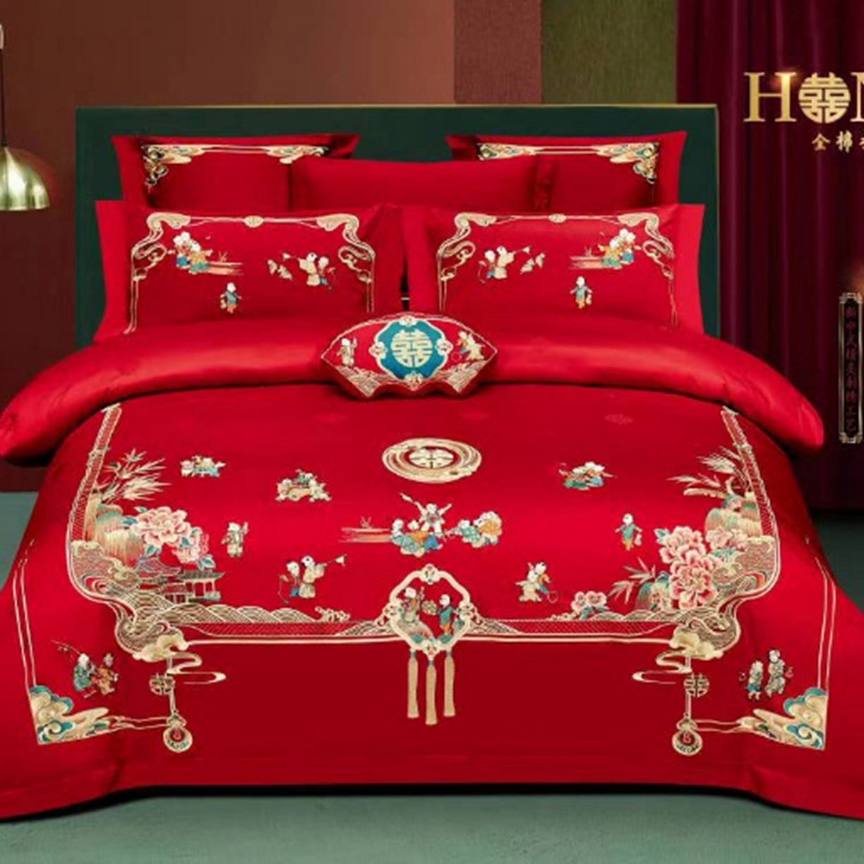 91家纺网 家纺一手货源 找家纺 （总）优姿家纺 2026新款全棉长绒棉纯棉婚庆床裙高端四件套