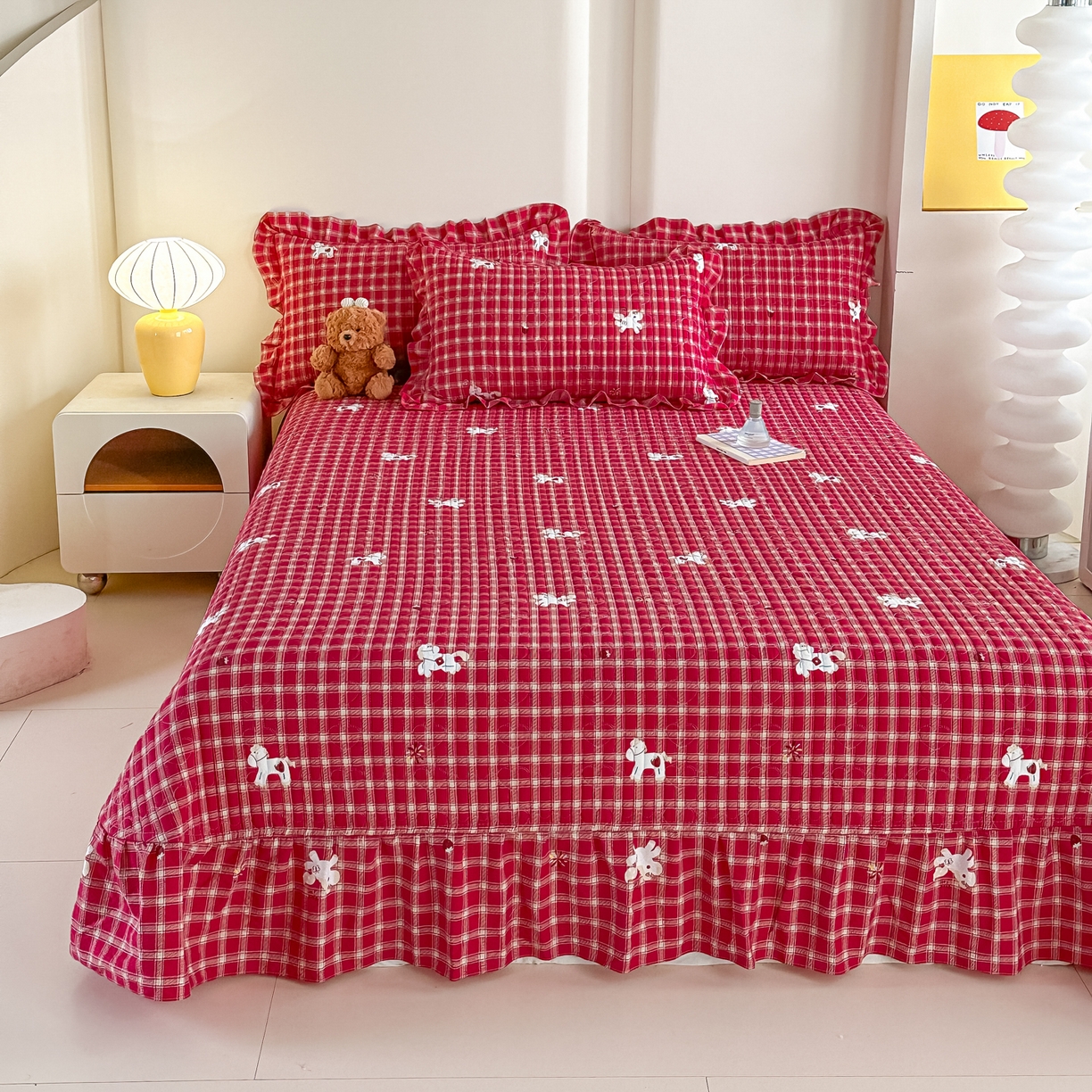 91家纺网 家纺一手货源 找家纺 梓之赫 2026春夏新款A类云感木棉双层纱夹棉床盖四件套 奥汀小马