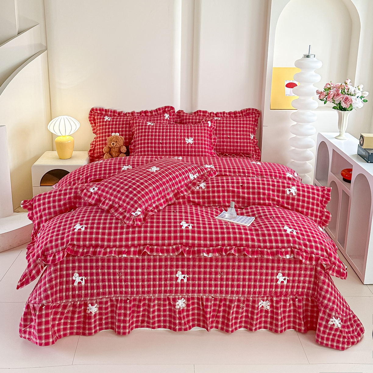 91家纺网 家纺一手货源 找家纺 梓之赫 2026春夏新款A类云感木棉双层纱夹棉床盖四件套 奥汀小马