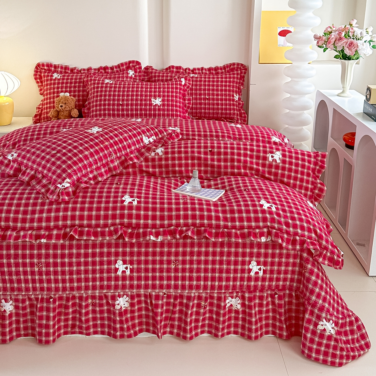 91家纺网 家纺一手货源 找家纺 梓之赫 2026春夏新款A类云感木棉双层纱夹棉床盖四件套 奥汀小马