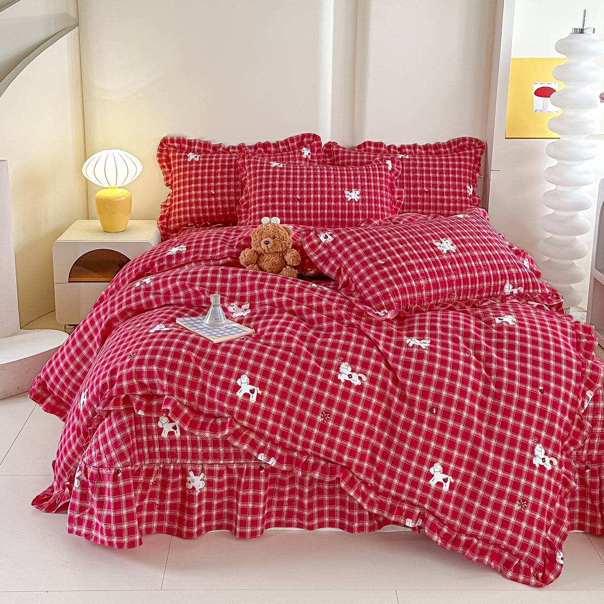 91家纺网 家纺一手货源 找家纺 梓之赫 2026春夏新款A类云感木棉双层纱夹棉床盖四件套 奥汀小马