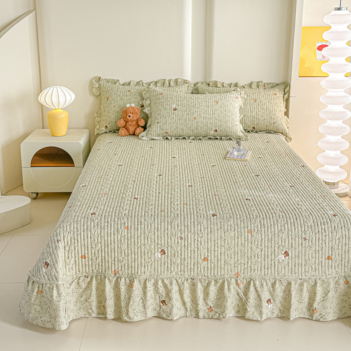 91家纺网 家纺一手货源 找家纺 梓之赫 2026春夏新款A类云感木棉双层纱夹棉床盖四件套 八宝南瓜兔