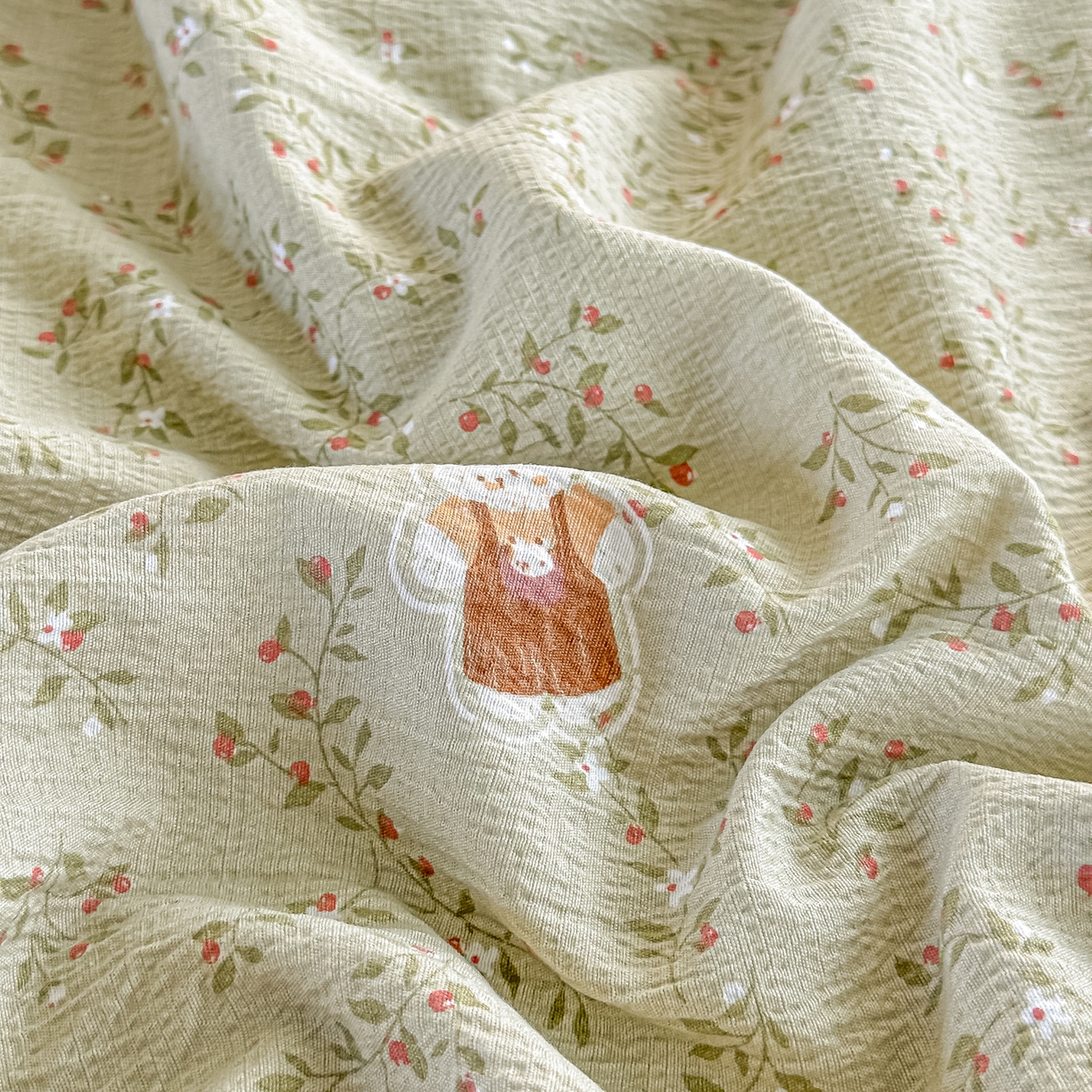 91家纺网 家纺一手货源 找家纺 梓之赫 2026春夏新款A类云感木棉双层纱夹棉床盖四件套 八宝南瓜兔