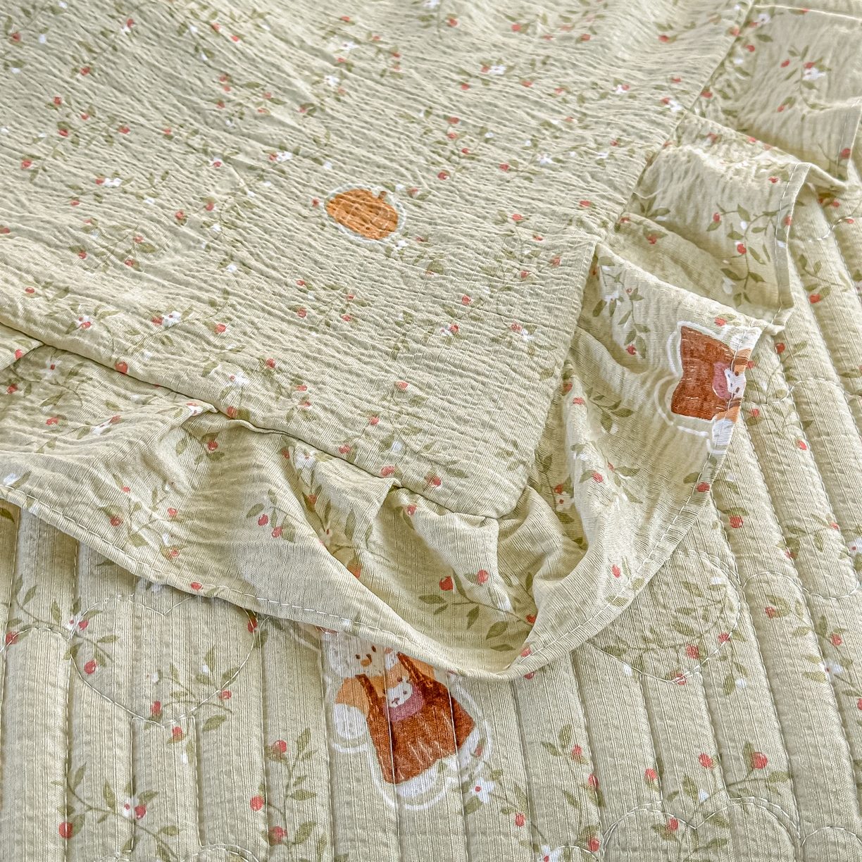 91家纺网 家纺一手货源 找家纺 梓之赫 2026春夏新款A类云感木棉双层纱夹棉床盖四件套 八宝南瓜兔