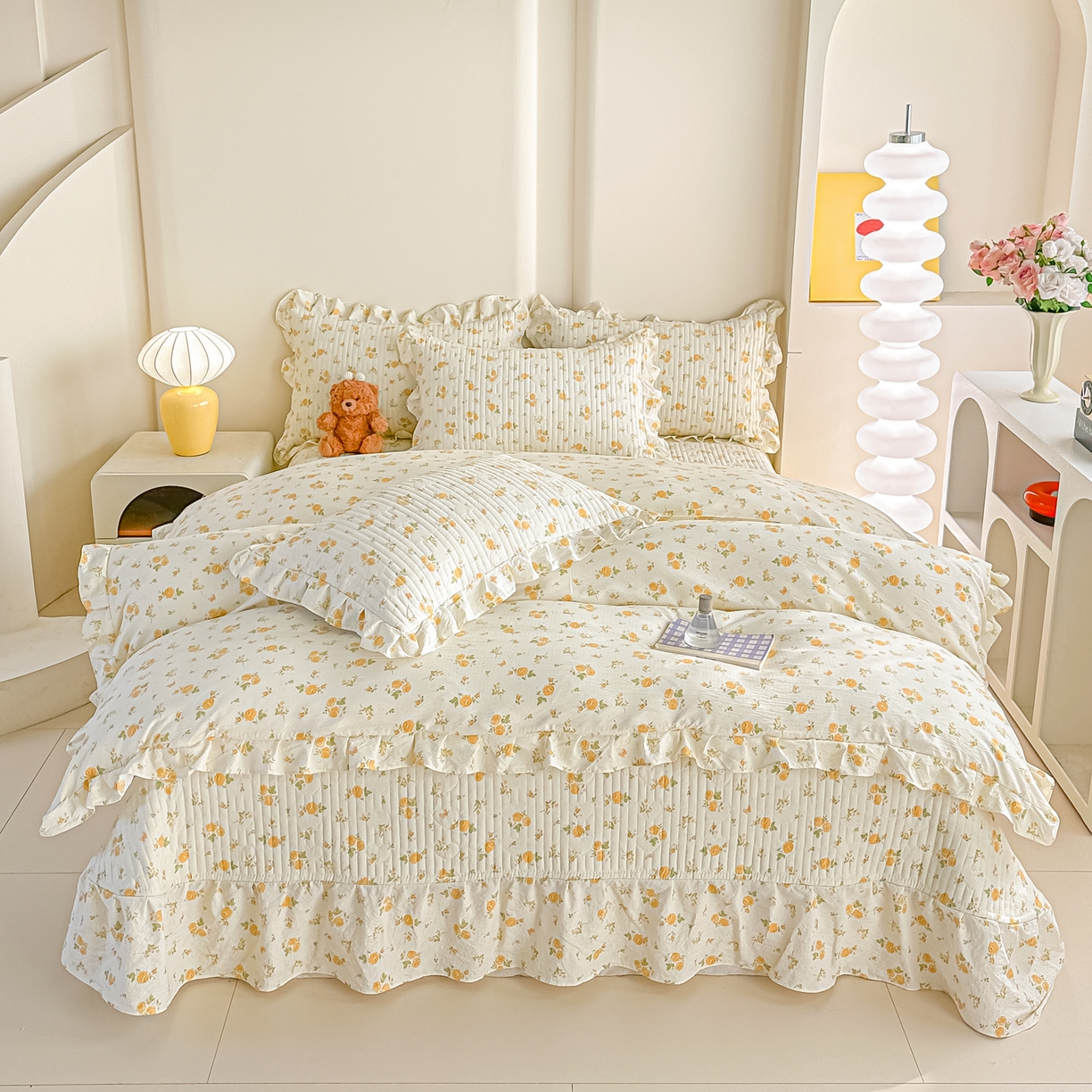 91家纺网 家纺一手货源 找家纺 梓之赫 2026春夏新款A类云感木棉双层纱夹棉床盖四件套 半岛花园