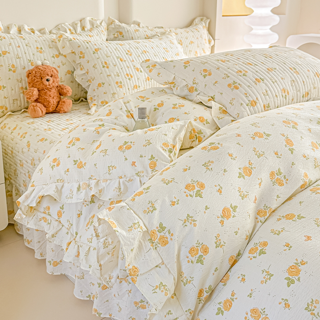 91家纺网 家纺一手货源 找家纺 梓之赫 2026春夏新款A类云感木棉双层纱夹棉床盖四件套 半岛花园