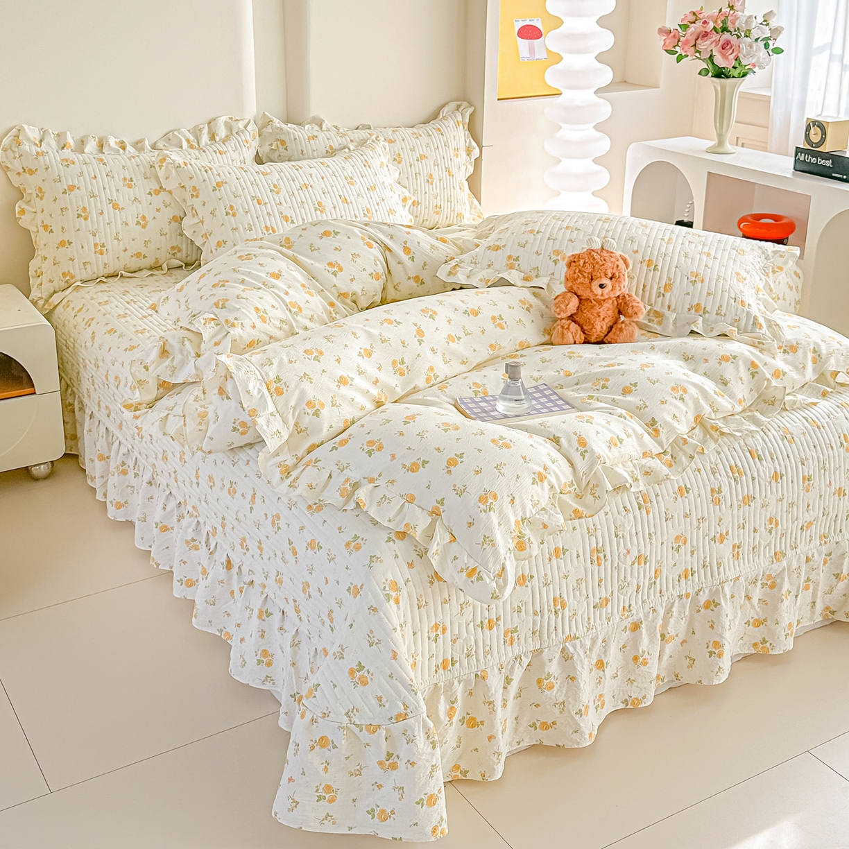 91家纺网 家纺一手货源 找家纺 梓之赫 2026春夏新款A类云感木棉双层纱夹棉床盖四件套 半岛花园