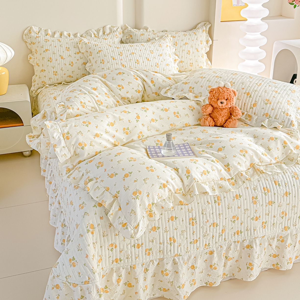 91家纺网 家纺一手货源 找家纺 梓之赫 2026春夏新款A类云感木棉双层纱夹棉床盖四件套 半岛花园