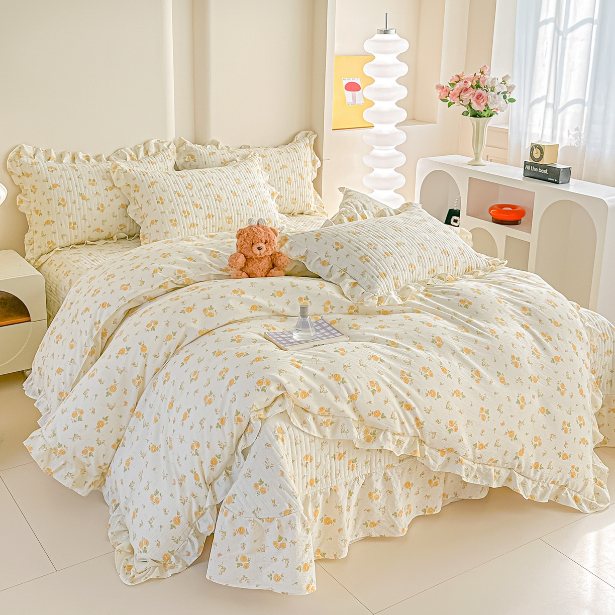 91家纺网 家纺一手货源 找家纺 梓之赫 2026春夏新款A类云感木棉双层纱夹棉床盖四件套 半岛花园