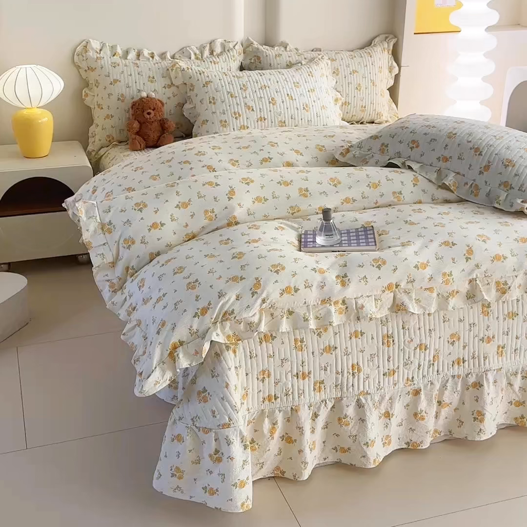 91家纺网 家纺一手货源 找家纺 梓之赫 2026春夏新款A类云感木棉双层纱夹棉床盖四件套 半岛花园