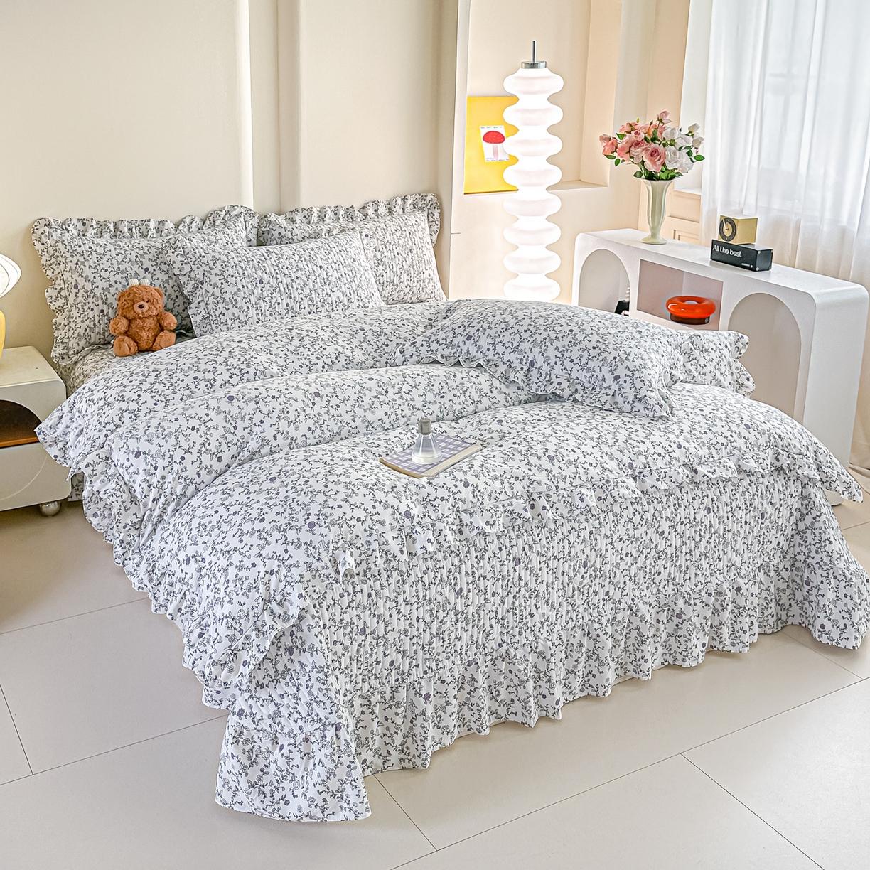 91家纺网 家纺一手货源 找家纺 梓之赫 2026春夏新款A类云感木棉双层纱夹棉床盖四件套 春风拂梦