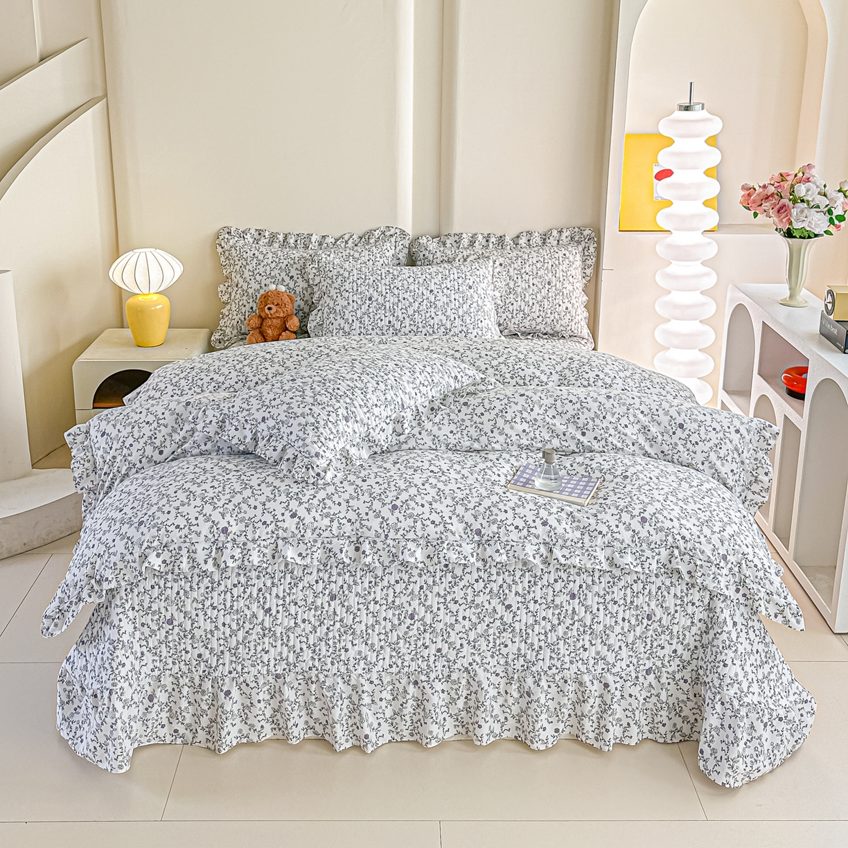 91家纺网 家纺一手货源 找家纺 梓之赫 2026春夏新款A类云感木棉双层纱夹棉床盖四件套 春风拂梦