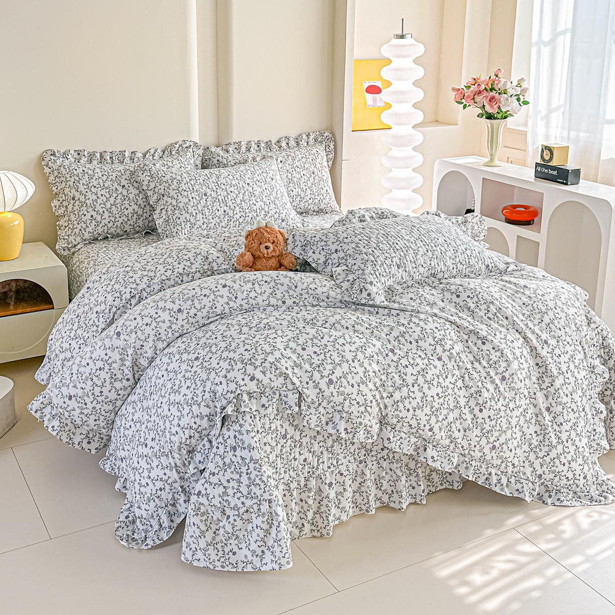 91家纺网 家纺一手货源 找家纺 梓之赫 2026春夏新款A类云感木棉双层纱夹棉床盖四件套 春风拂梦