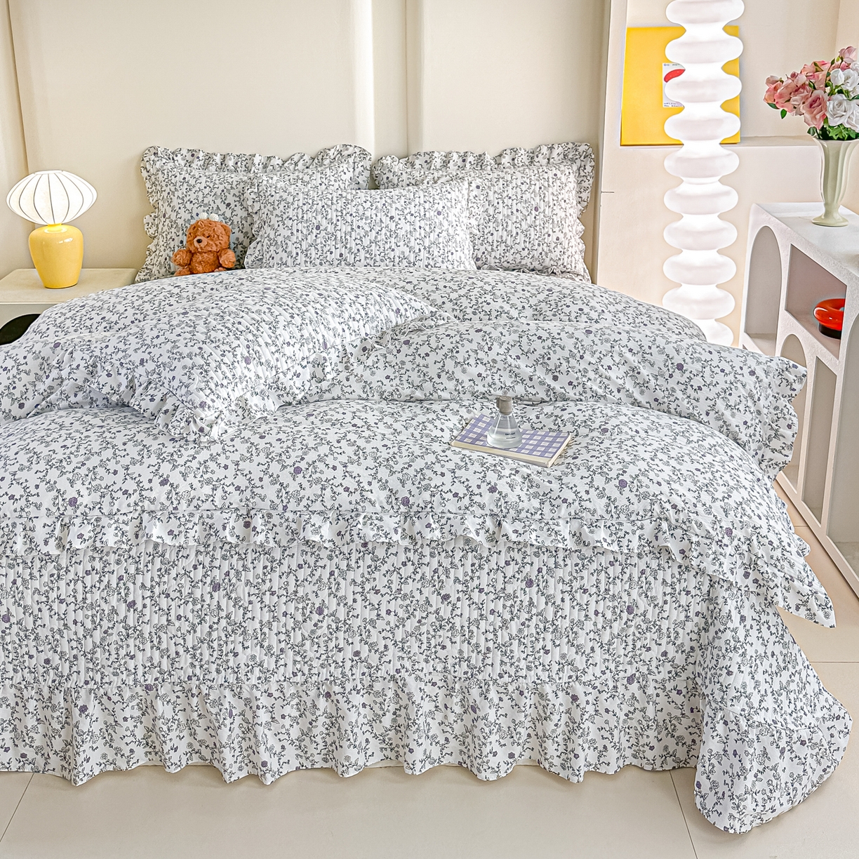 91家纺网 家纺一手货源 找家纺 梓之赫 2026春夏新款A类云感木棉双层纱夹棉床盖四件套 春风拂梦