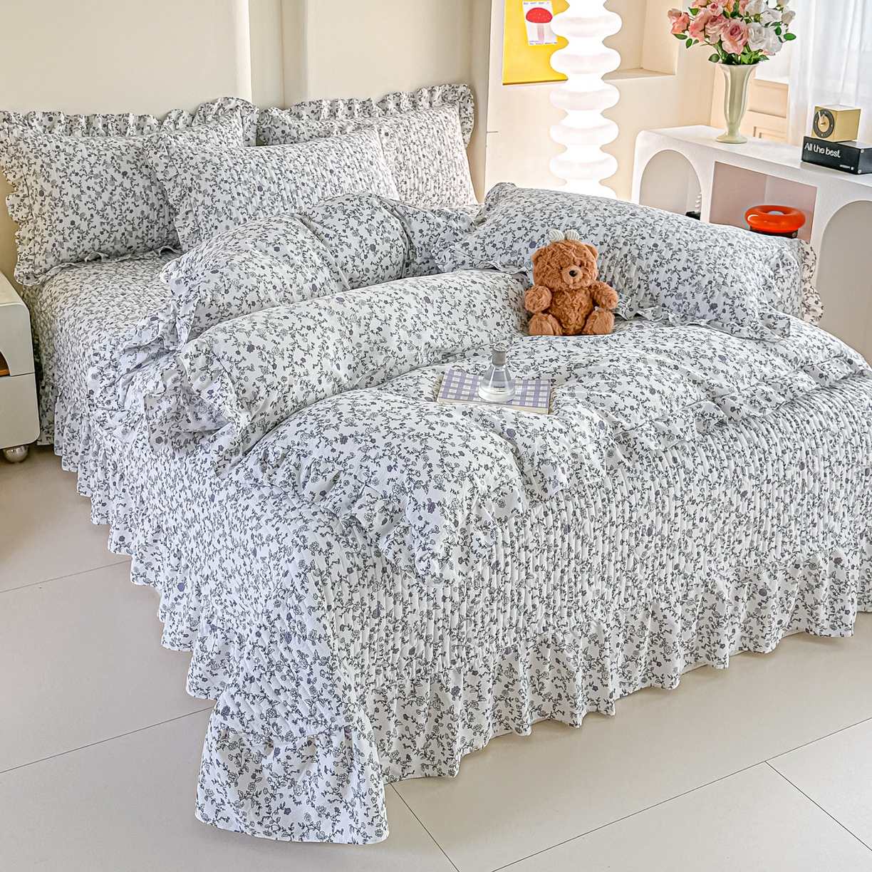 91家纺网 家纺一手货源 找家纺 梓之赫 2026春夏新款A类云感木棉双层纱夹棉床盖四件套 春风拂梦