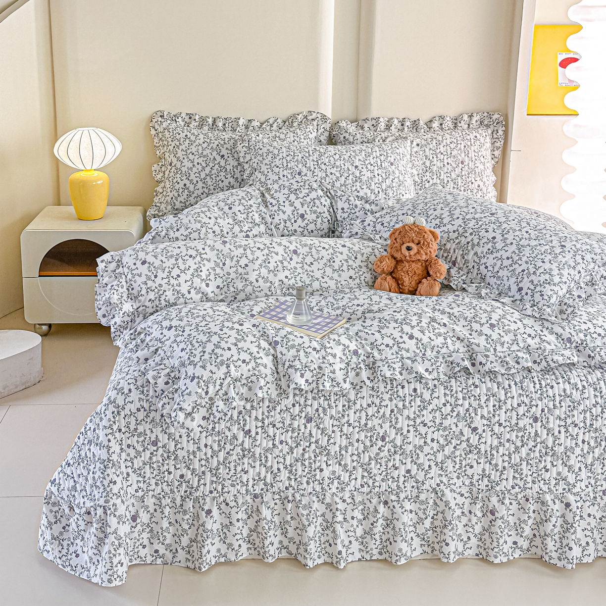 91家纺网 家纺一手货源 找家纺 梓之赫 2026春夏新款A类云感木棉双层纱夹棉床盖四件套 春风拂梦