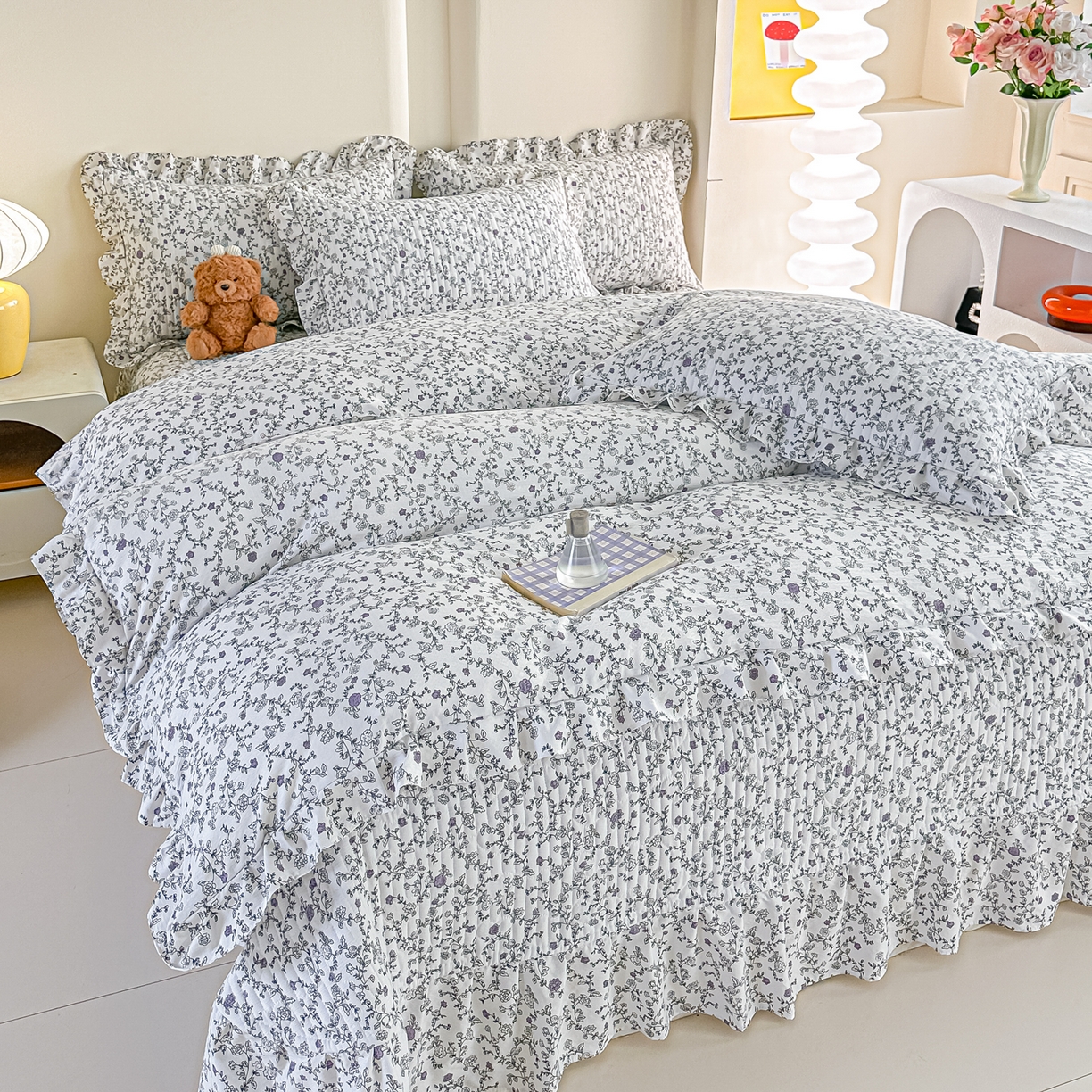 91家纺网 家纺一手货源 找家纺 梓之赫 2026春夏新款A类云感木棉双层纱夹棉床盖四件套 春风拂梦