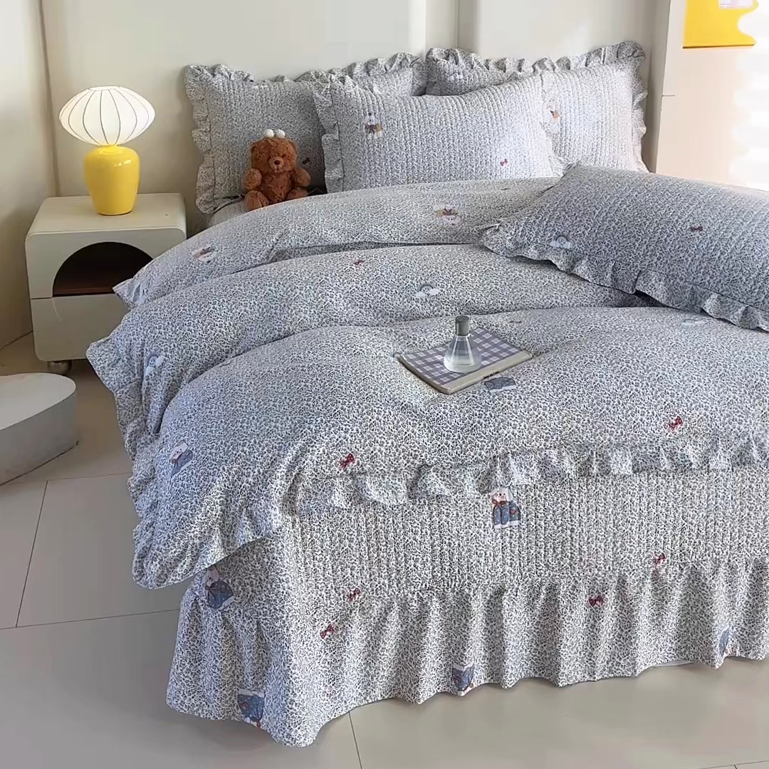 91家纺网 家纺一手货源 找家纺 梓之赫 2026春夏新款A类云感木棉双层纱夹棉床盖四件套 春风拂梦