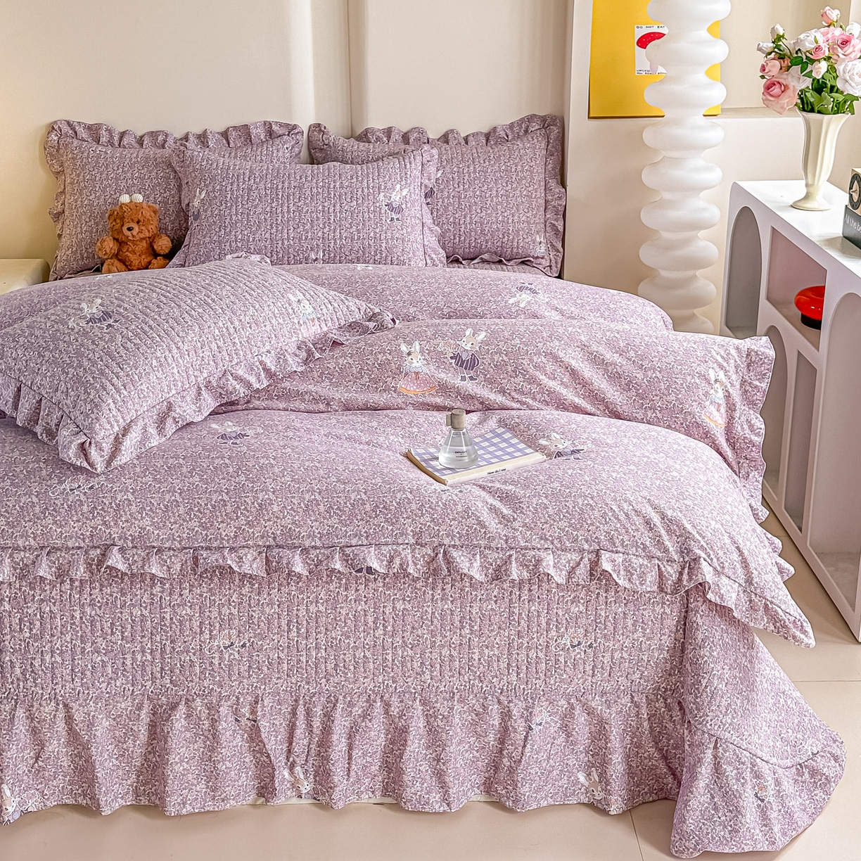 91家纺网 家纺一手货源 找家纺 梓之赫 2026春夏新款A类云感木棉双层纱夹棉床盖四件套 法式庄园