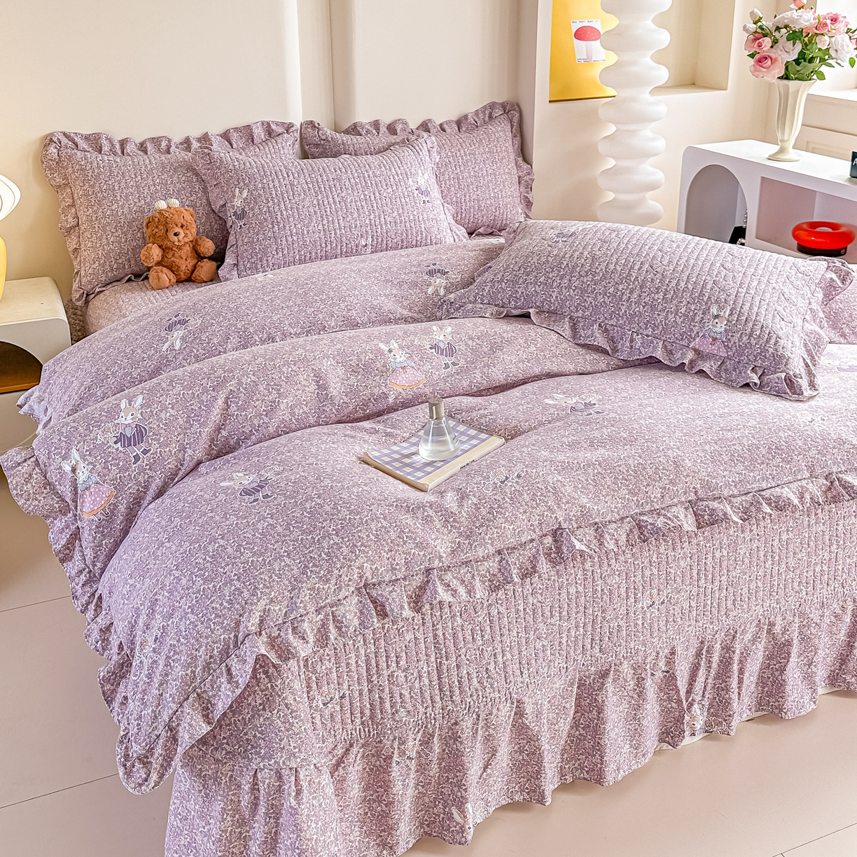 91家纺网 家纺一手货源 找家纺 梓之赫 2026春夏新款A类云感木棉双层纱夹棉床盖四件套 法式庄园