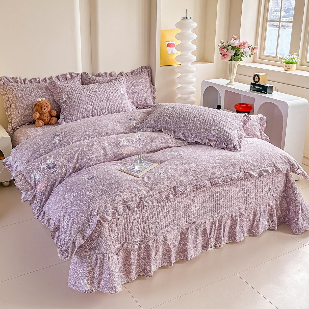 91家纺网 家纺一手货源 找家纺 梓之赫 2026春夏新款A类云感木棉双层纱夹棉床盖四件套 法式庄园