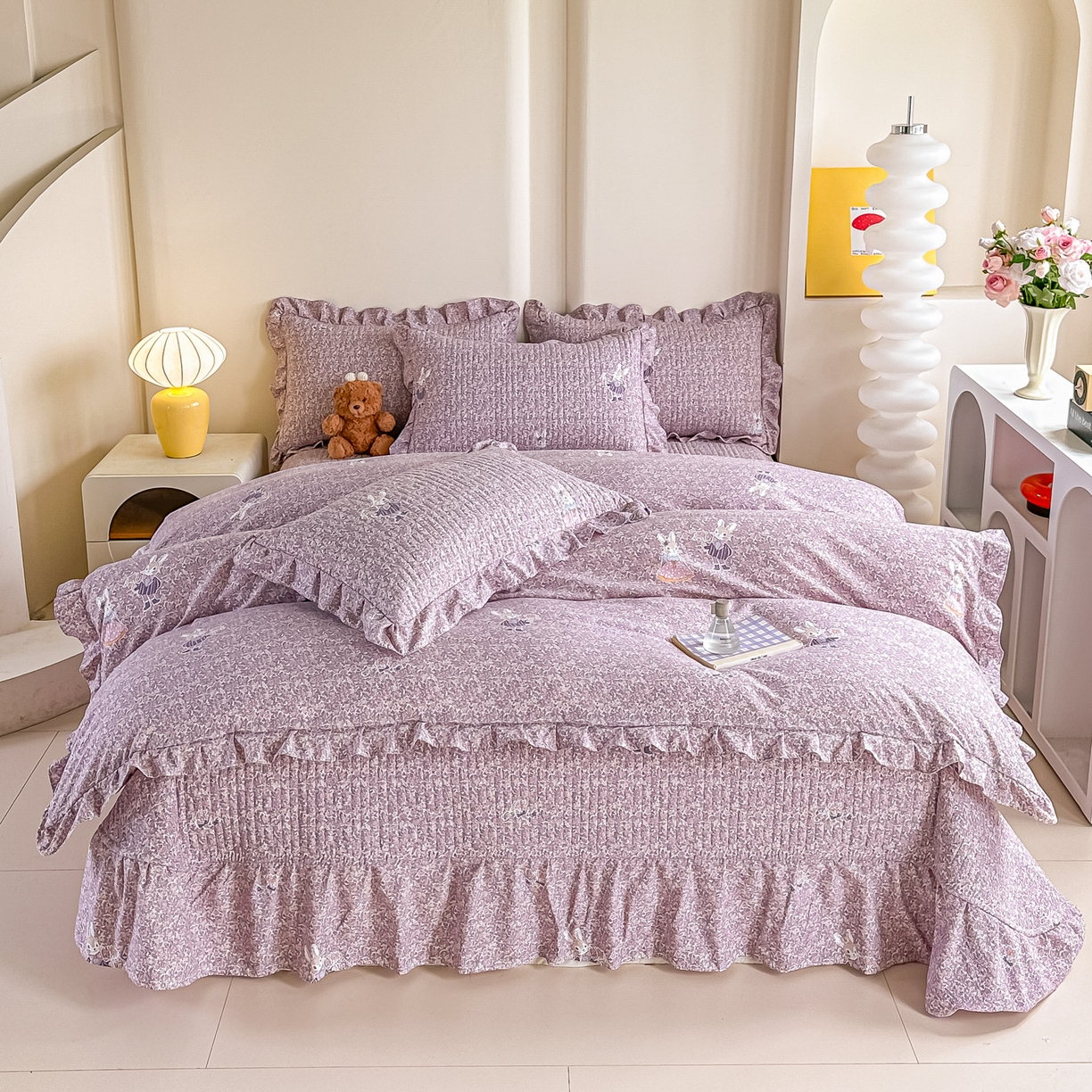 91家纺网 家纺一手货源 找家纺 梓之赫 2026春夏新款A类云感木棉双层纱夹棉床盖四件套 法式庄园