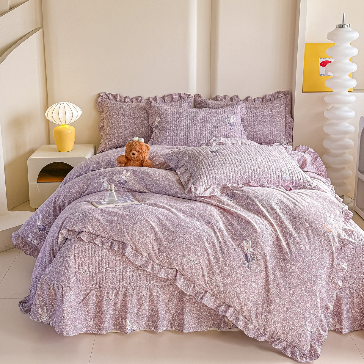 91家纺网 家纺一手货源 找家纺 梓之赫 2026春夏新款A类云感木棉双层纱夹棉床盖四件套 法式庄园