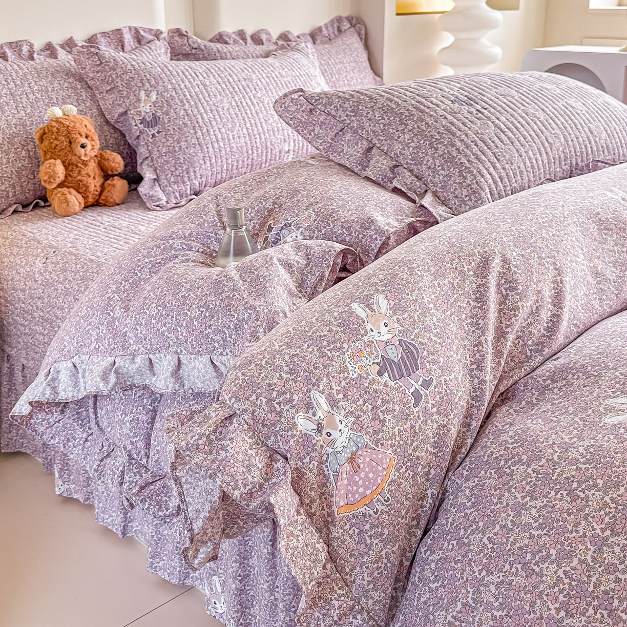 91家纺网 家纺一手货源 找家纺 梓之赫 2026春夏新款A类云感木棉双层纱夹棉床盖四件套 法式庄园