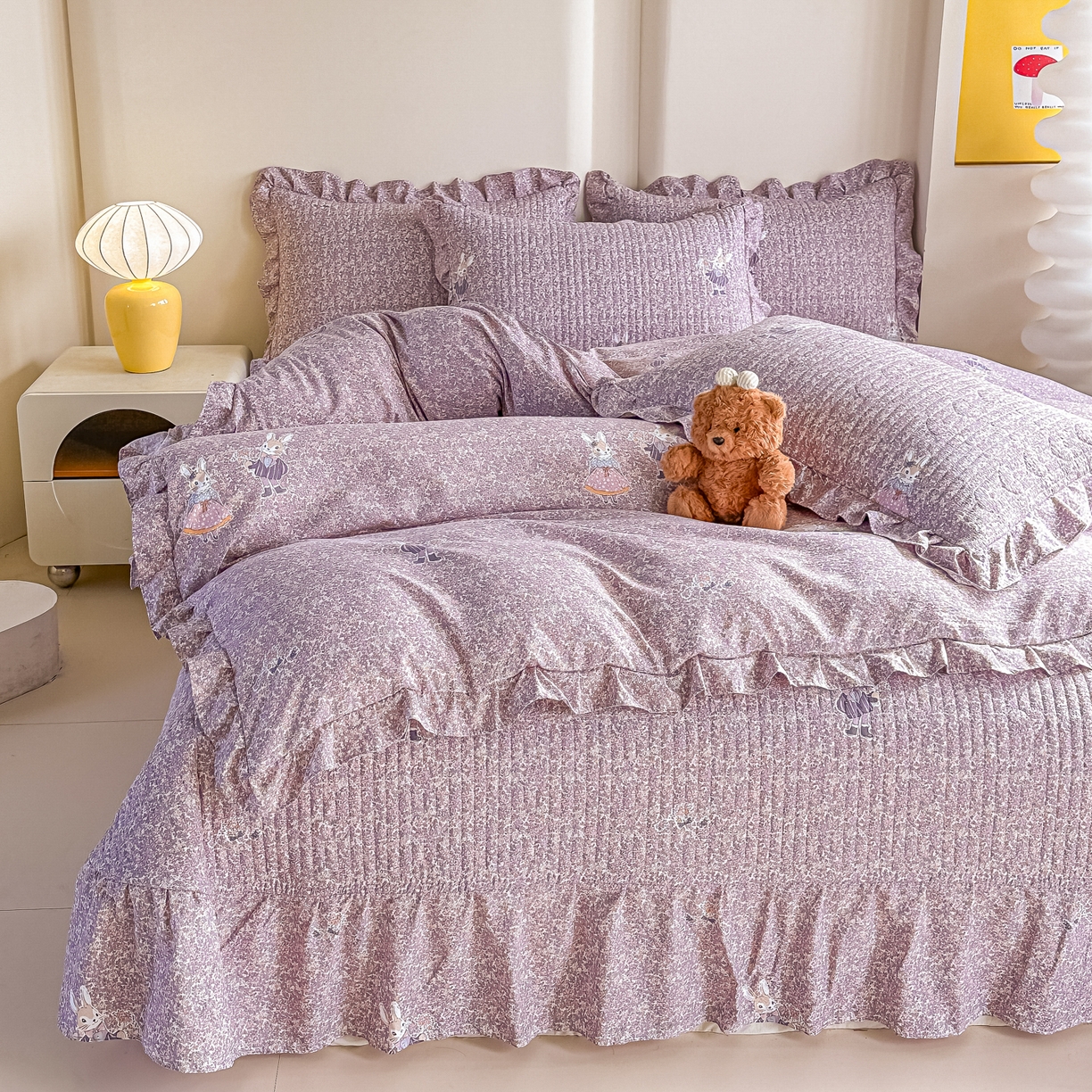 91家纺网 家纺一手货源 找家纺 梓之赫 2026春夏新款A类云感木棉双层纱夹棉床盖四件套 法式庄园